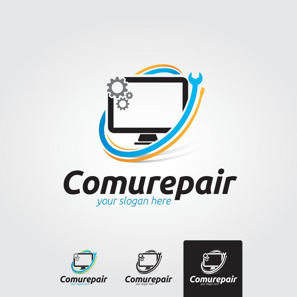 Minimal computer repair logo template - vector
