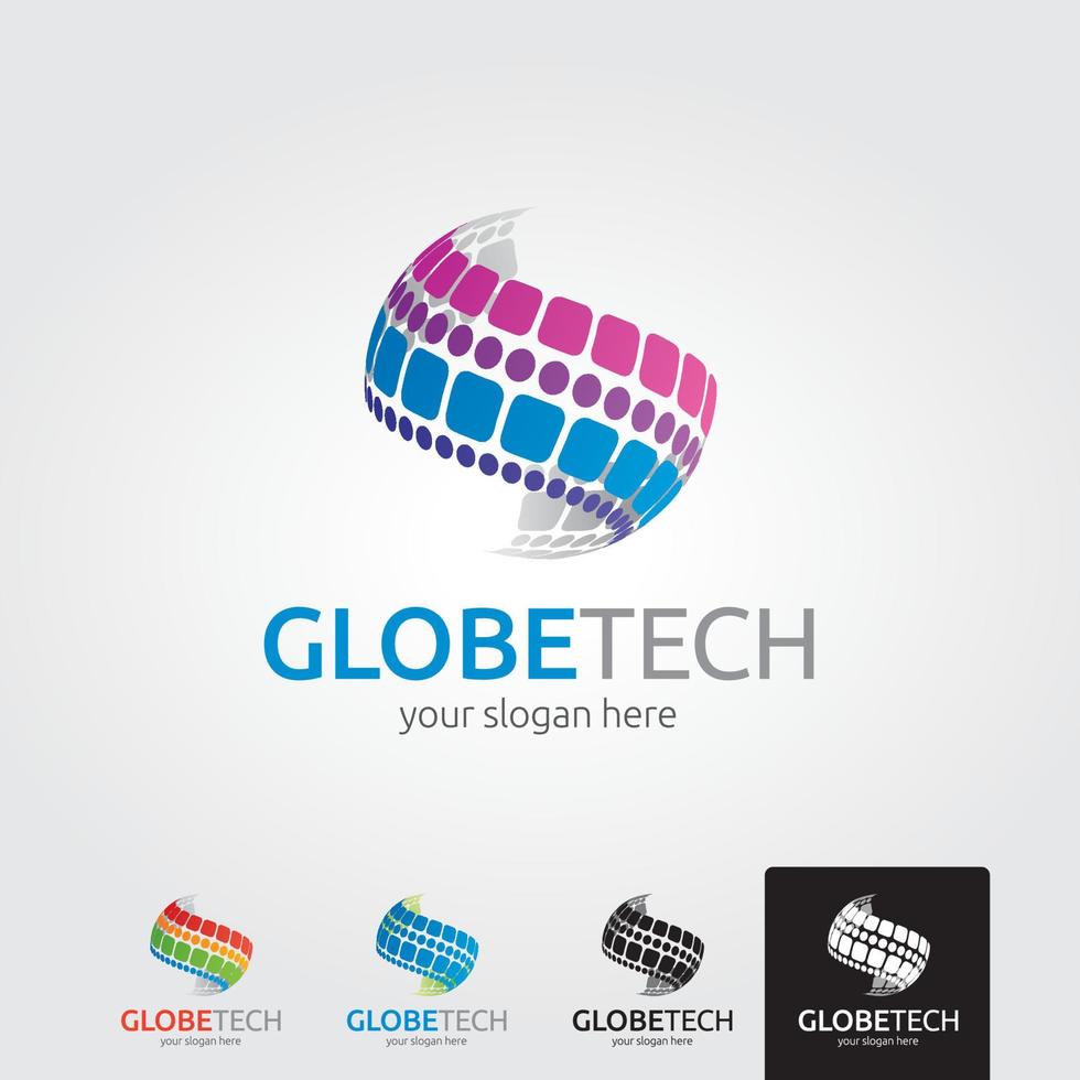 Minimal globe tech logo template vector