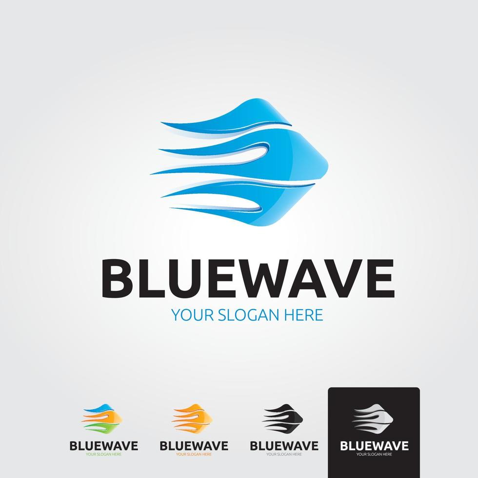 Minimal blue wave logo template - vector