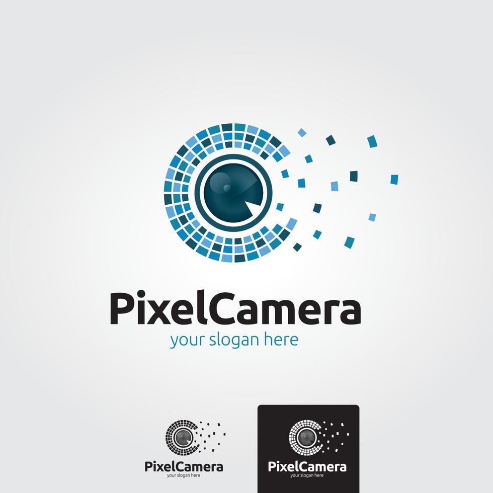 Minimal pixel camera logo template - vector