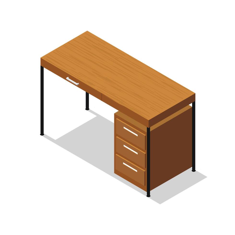 Isometric office table on white background. vector