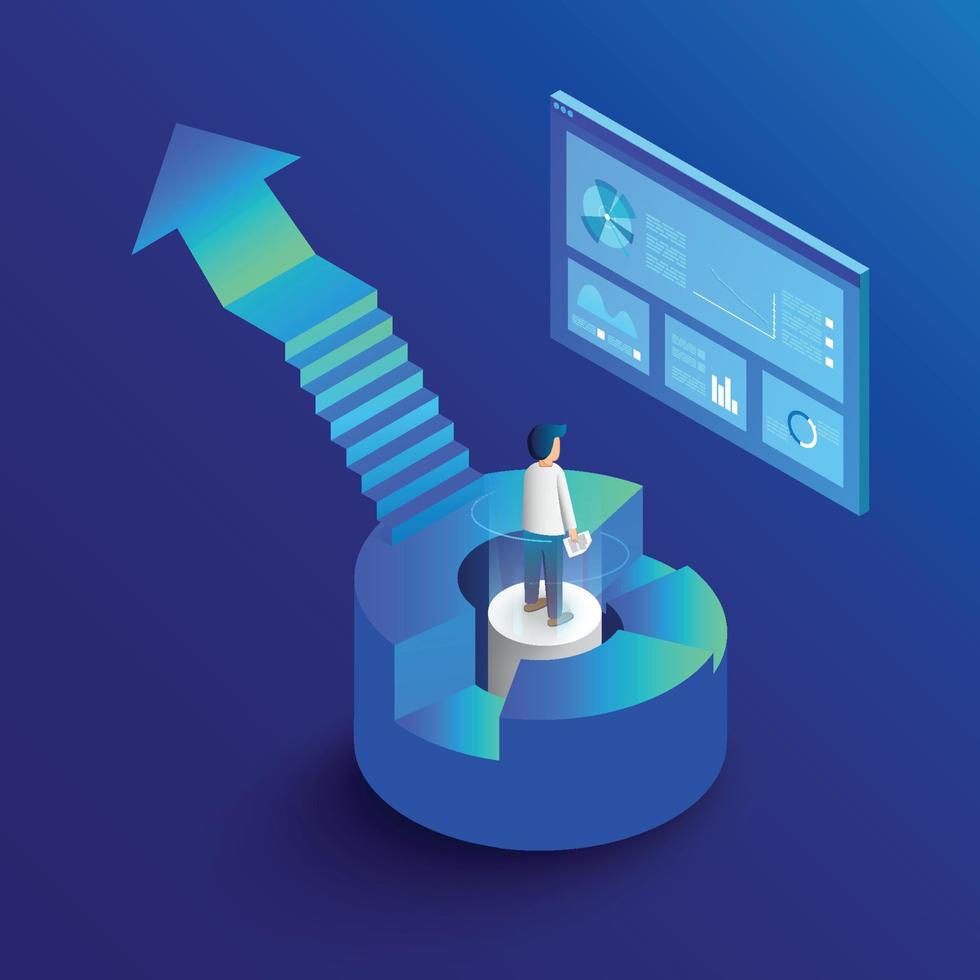 infografía de vector de negocio 3d isométrica con diagramas y gráficos. concepto y planificación. administración y publicidad. diseño web de información.