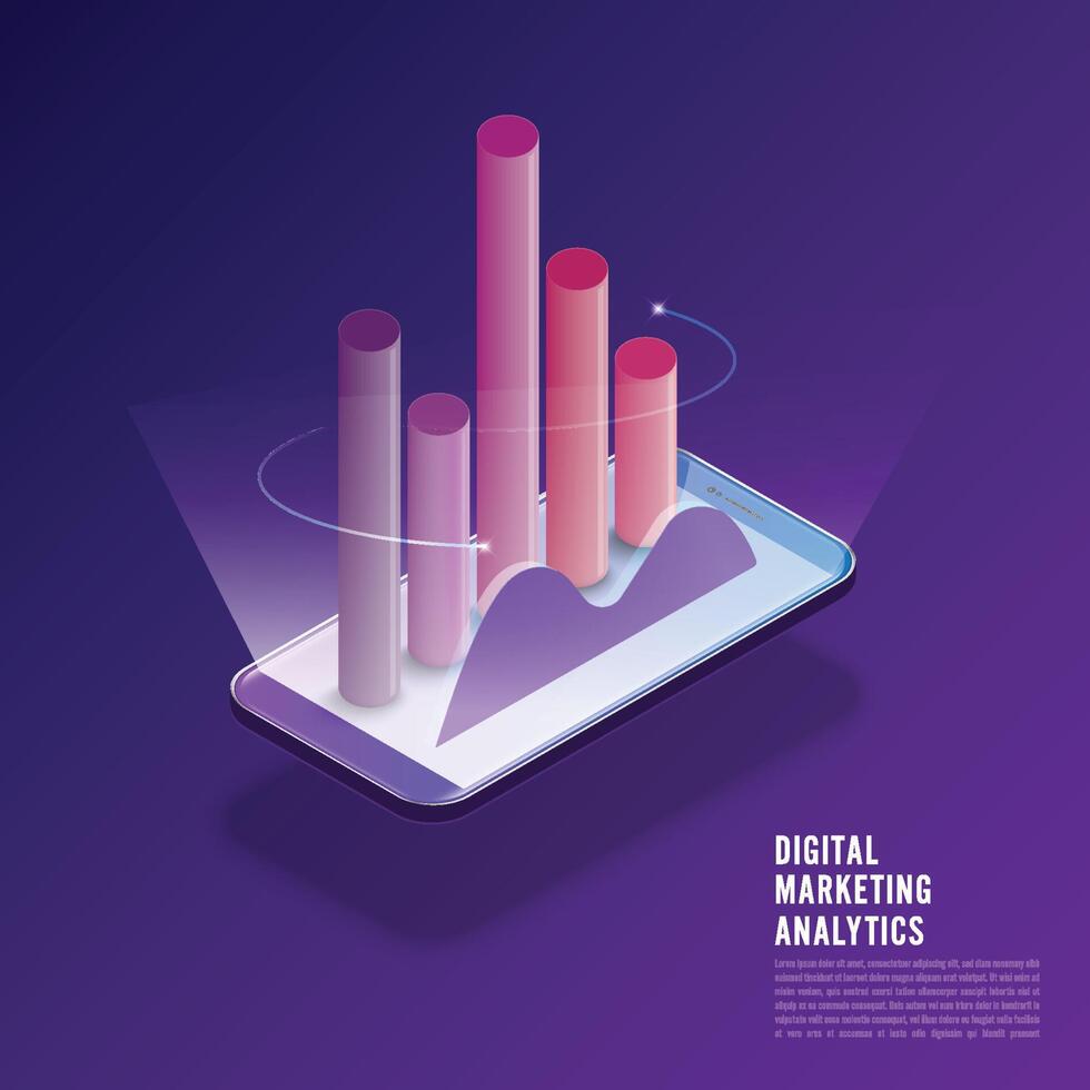 concepto de diseño plano información de datos de análisis de marketing digital del cliente con el hombre de negocios y la mujer de pie a través de la computadora. ilustrador de vectores. vector