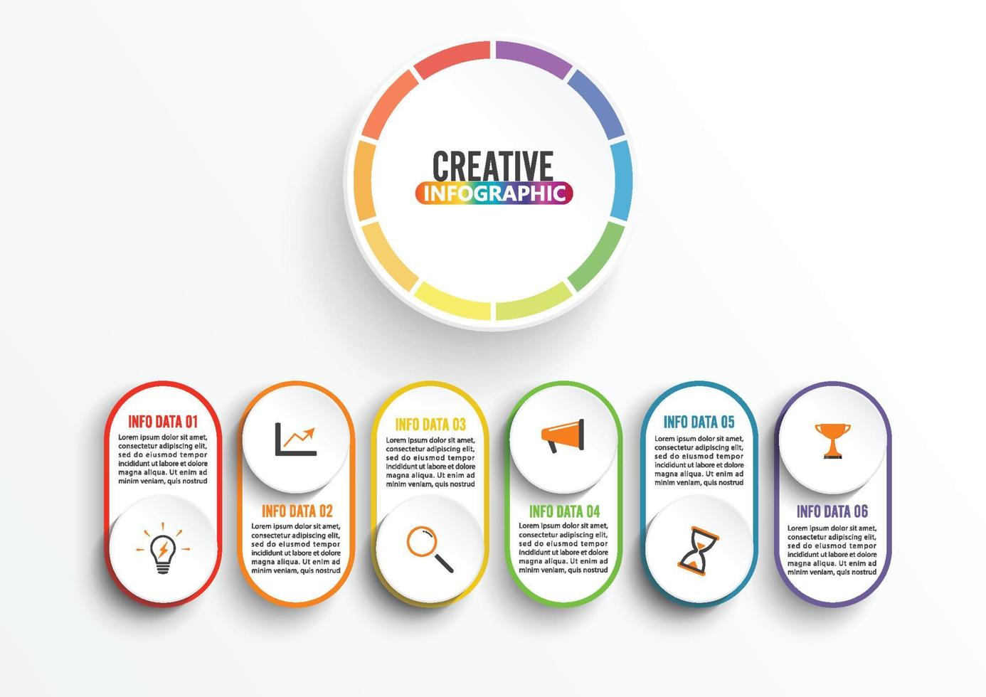 Abstract infographics number options template. Vector illustration. Can be used for workflow layout, diagram, business step six options, banner, web design. Stroke icons.