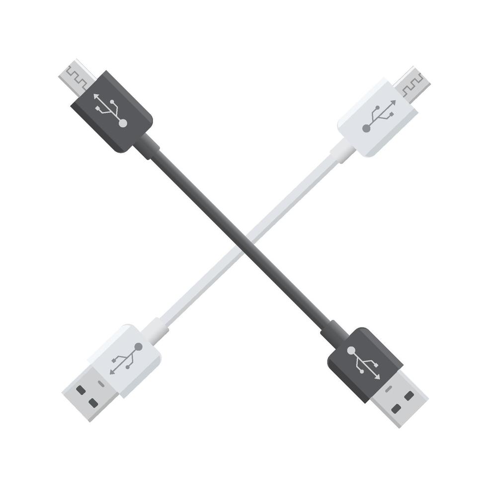 cables micro usb aislados sobre fondo blanco. Conectores y enchufes para pc y dispositivos móviles. conector de periféricos de computadora o suministro de recarga de teléfono inteligente vector