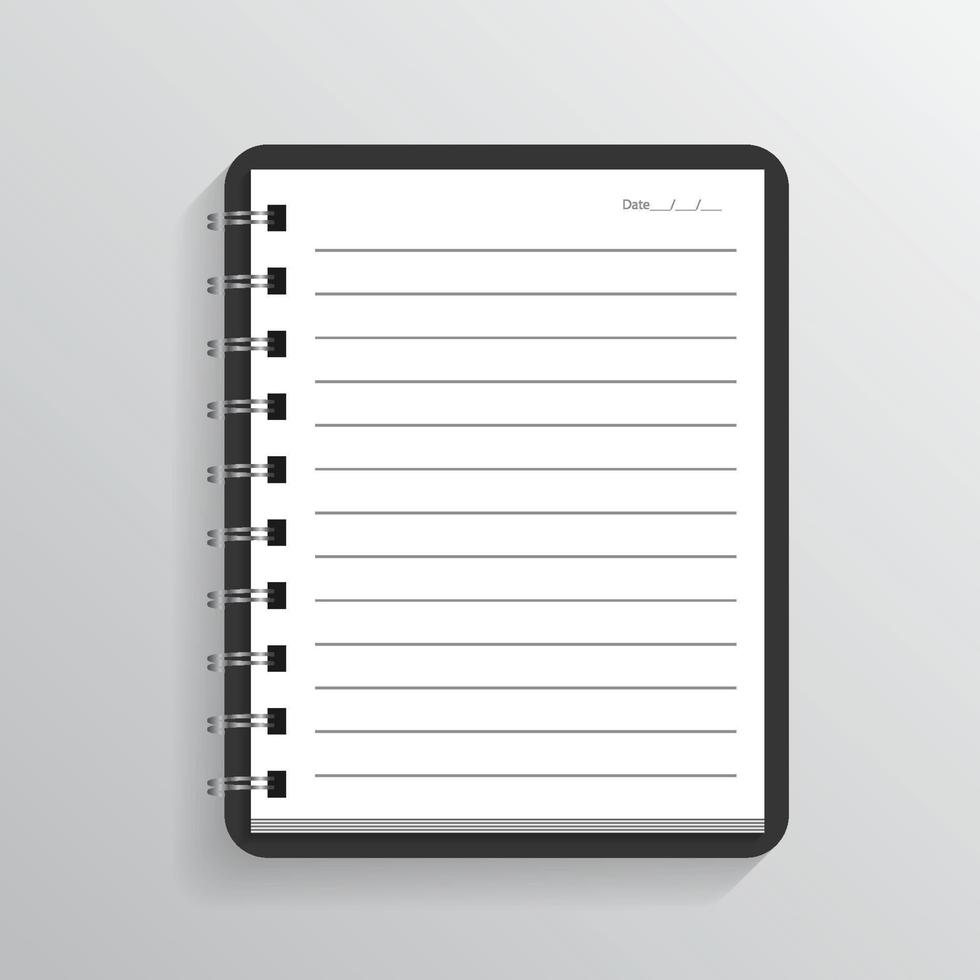 Blank realistic spiral notepad notebook isolated on gray background. Vector illustrator