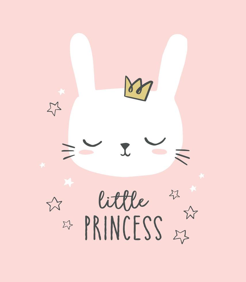 vector de cabeza de conejo. linda ilustración de princesa pequeña dibujada a mano. dulce personaje de conejo con corona. diseño para baby shower, guardería de niña, tarjetas.