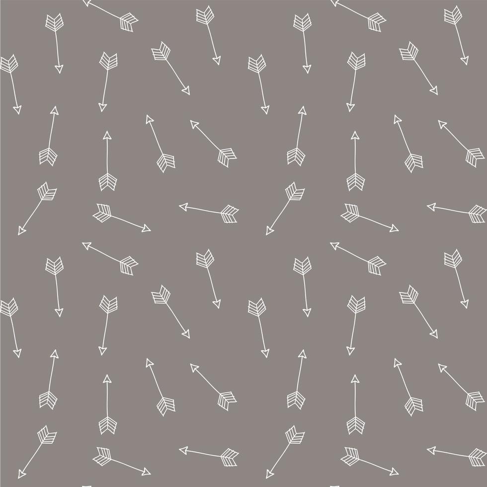 Tribal arrows hand drawn pattern, Seamless vector doodle background with arrows. White arrows on taupe background.