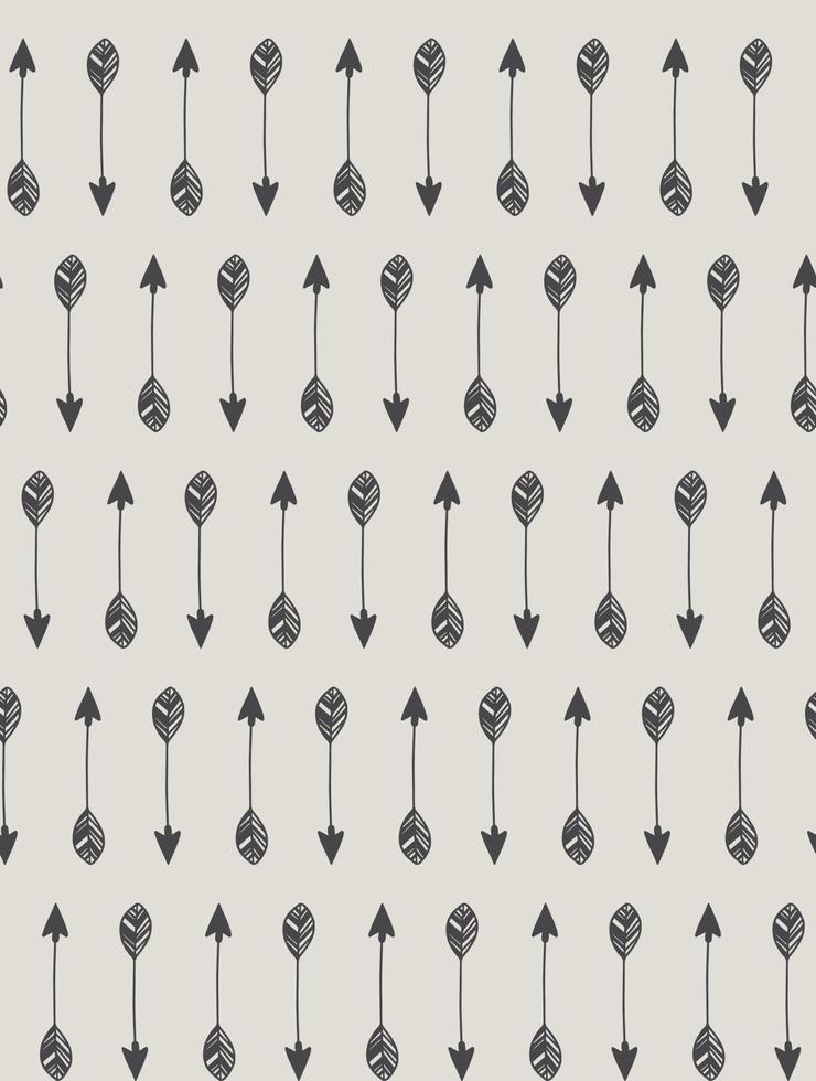 Tribal arrows pattern, Hand drawn seamless vector doodle background. Black arrows on beige background.