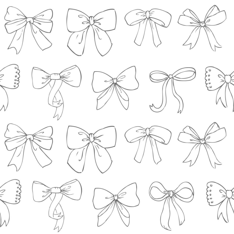 Bow seamless pattern. Hand drawn ribbons and bows vector background.