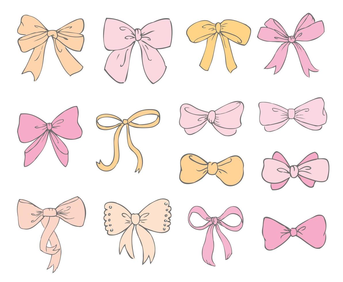 Collection of hand drawn vector bows and ribbons