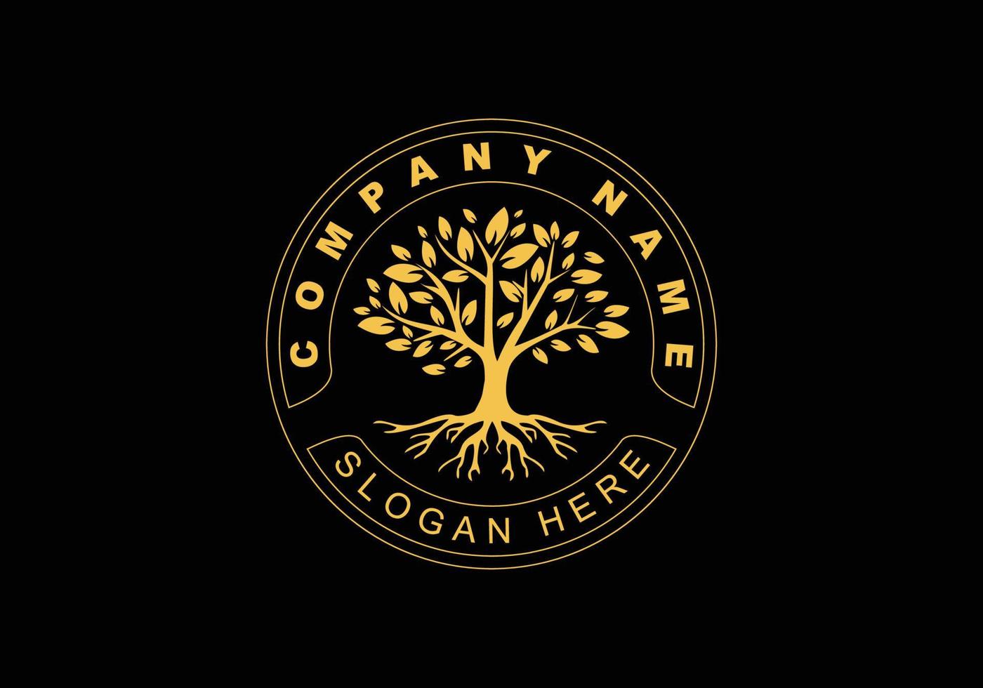 golden tree Stamp Seal Emblem Oak Banyan Maple logo design vector