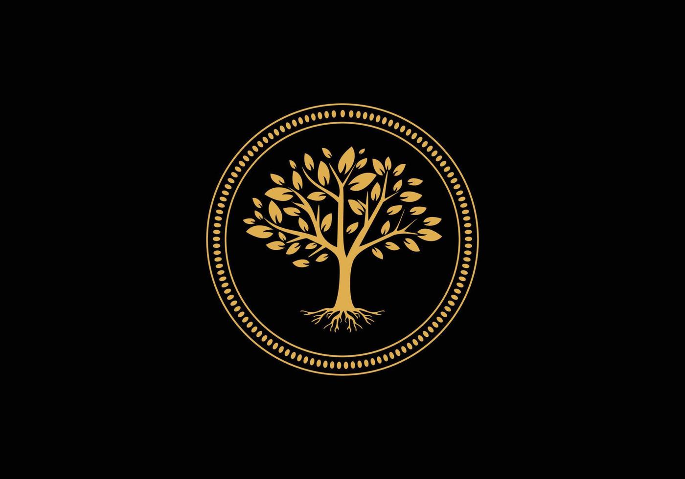 golden Tree of Life Stamp Seal Emblem Oak Banyan Maple logo design vector