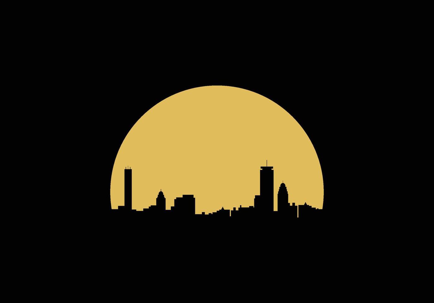 maravillosa ilustración de la silueta de la ciudad que muestra una luna amarilla brillante. vector