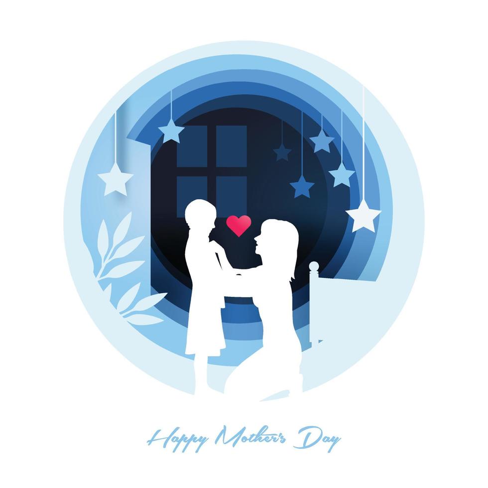 Happy Mother's day with Mom and son in the park silhouettes vector illustration