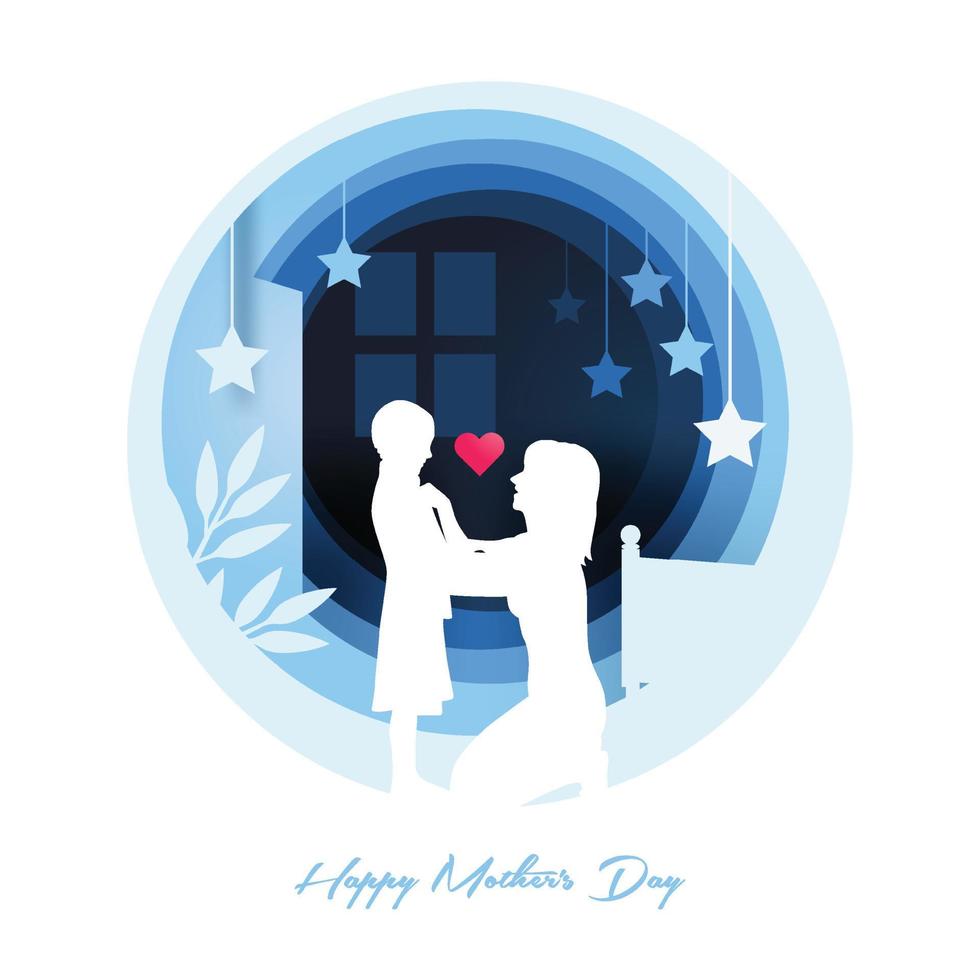 Happy Mother's day with Mom and son in the park silhouettes vector illustration