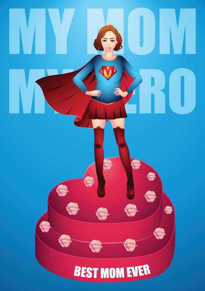 mascota de superhéroe super mamá. ilustración vectorial en estilo de arte plano. cartel de la mejor mamá vector