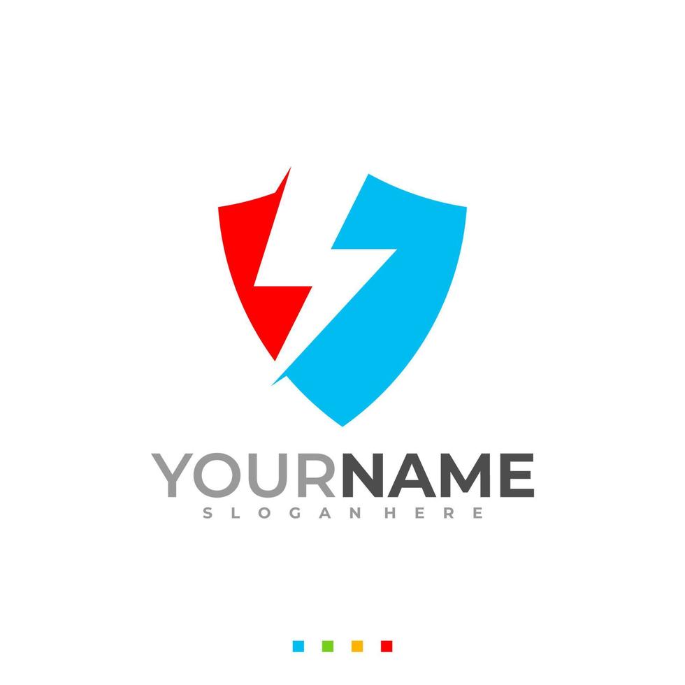 Electric Security Logo concept. Flash Thunderbolt Shield Vector Logo Design Template Element.