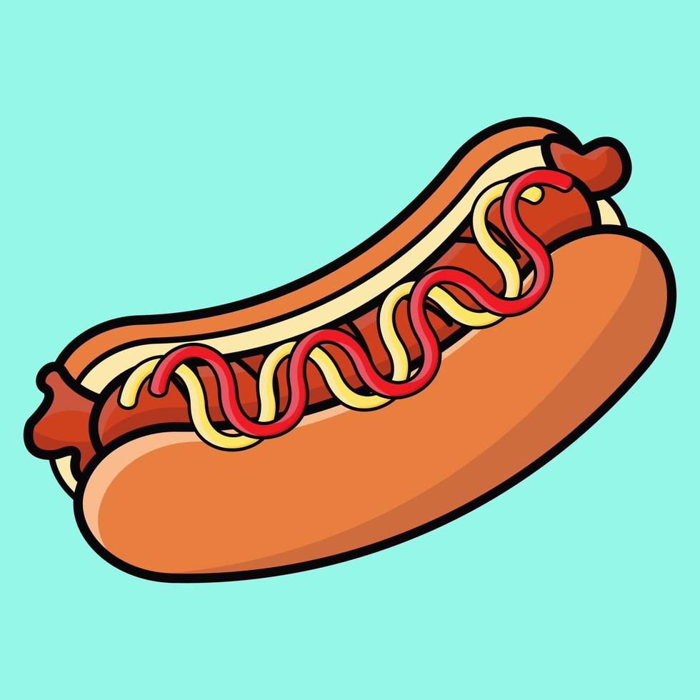 lindo, caricatura, perro caliente, vector, ilustración vector