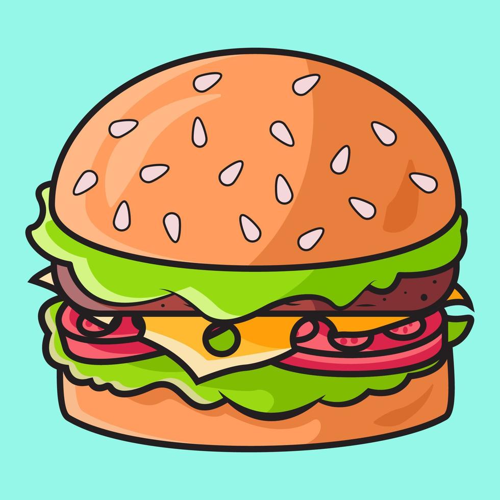 lindo, caricatura, hamburguesa, vector, ilustración vector