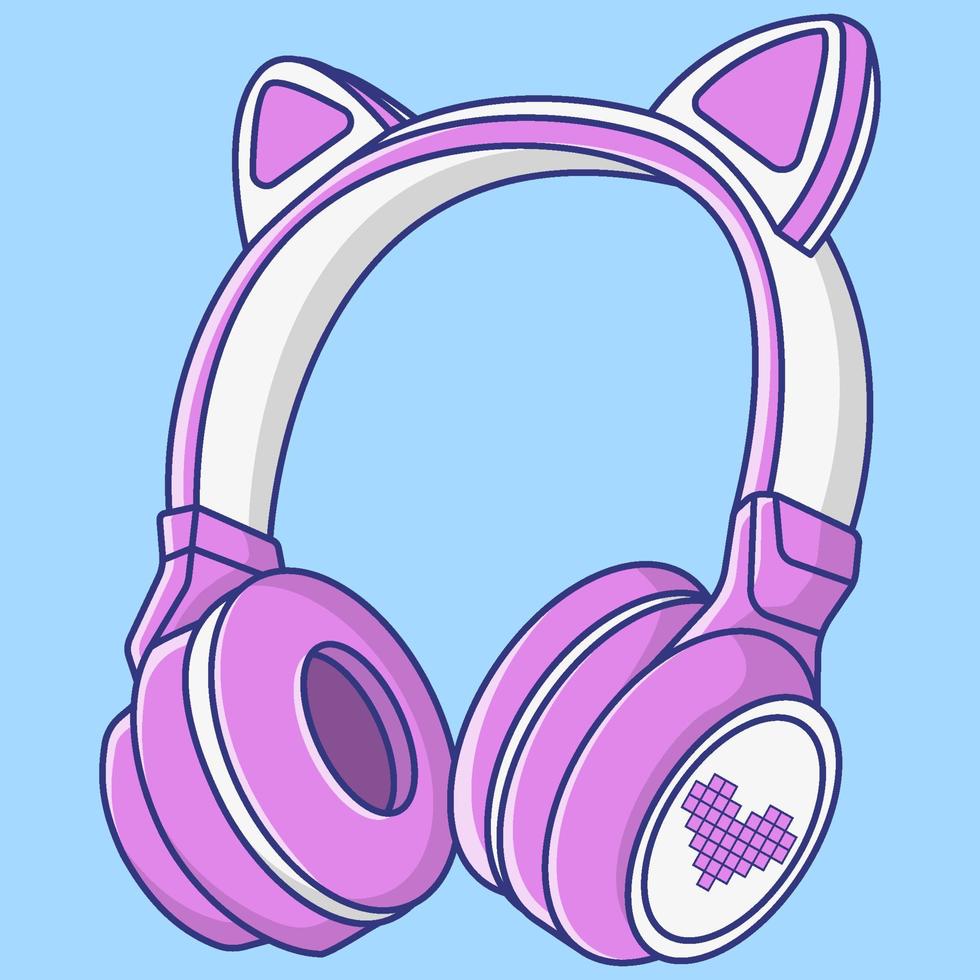 lindo kawaii auriculares con oreja gato amor logo dibujos animados vector ilustración