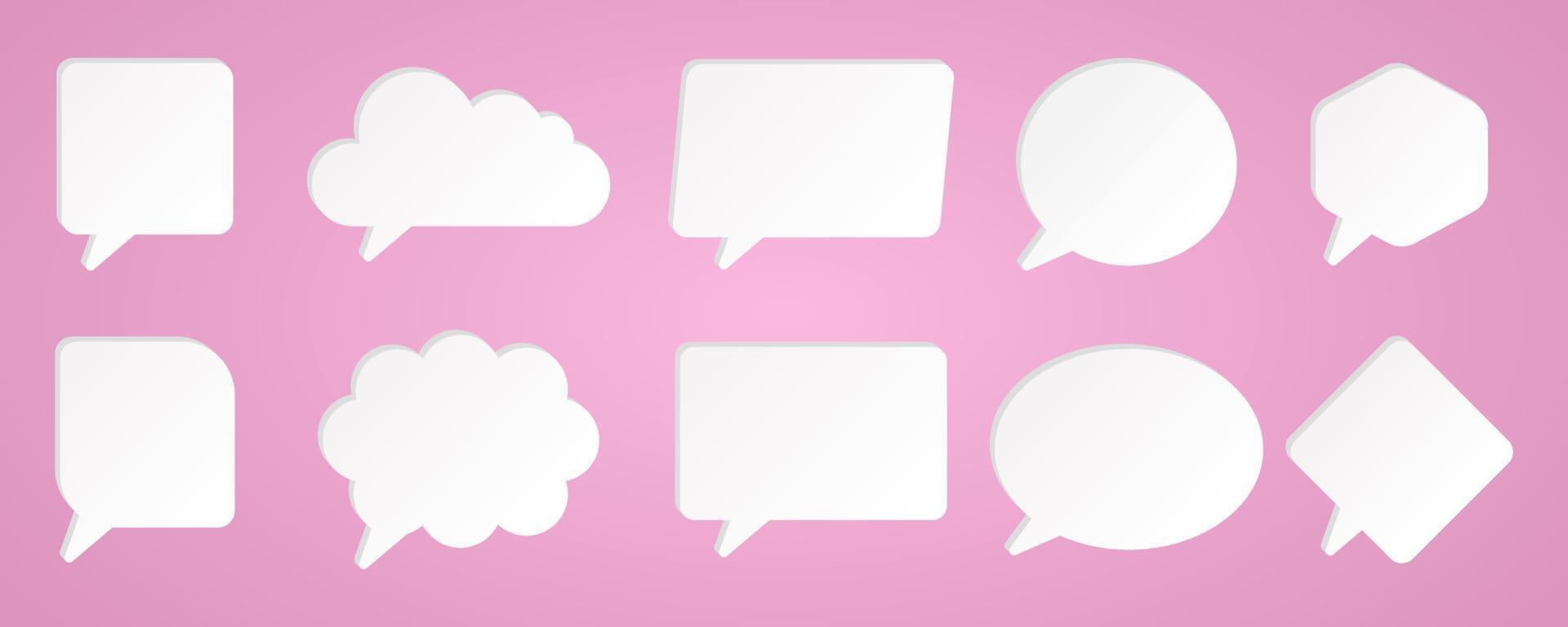 set communication bubble speech paper style chat icon collection in blue background vector