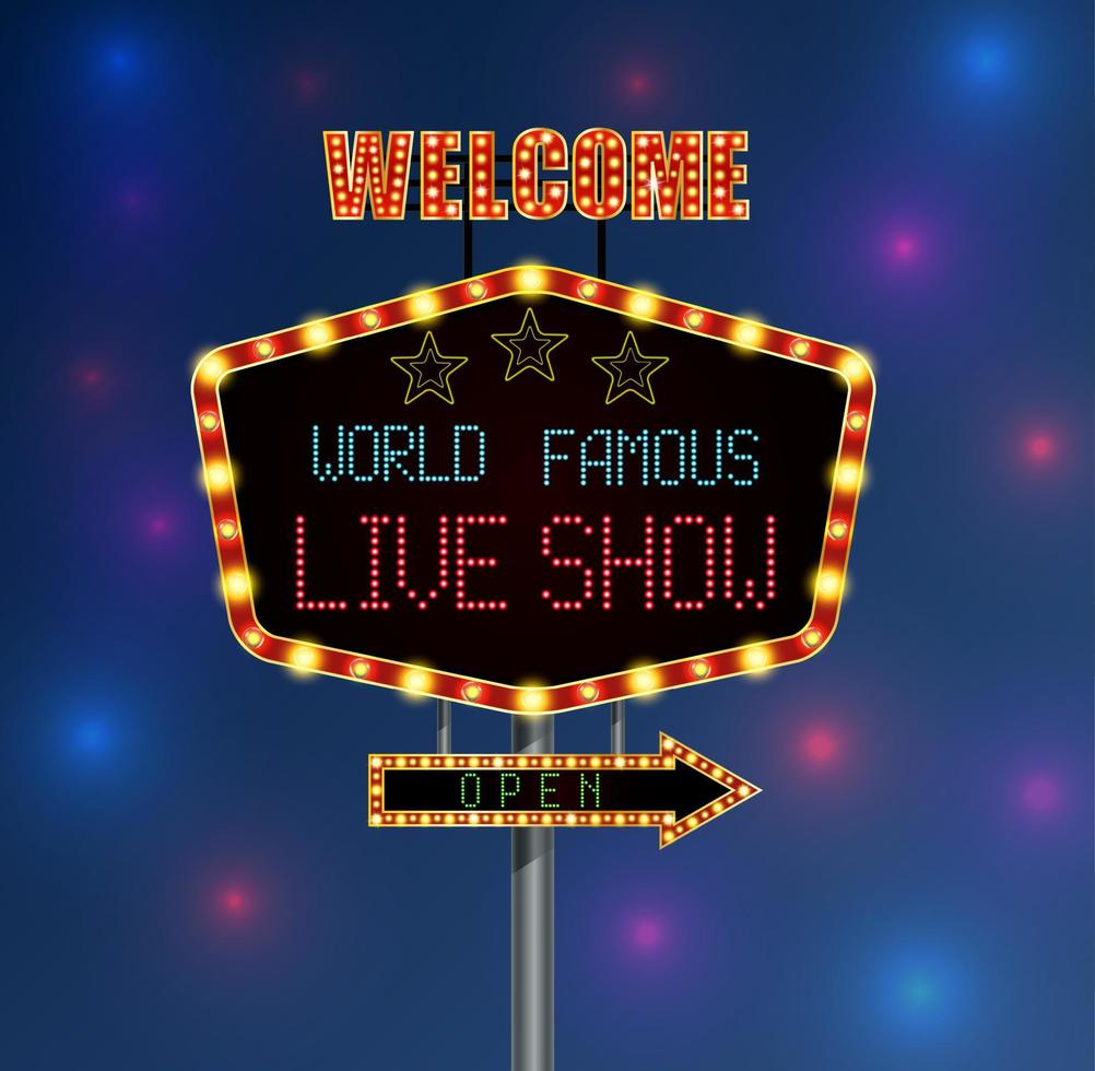 Shining background retro light banner with the word live show.vector vector