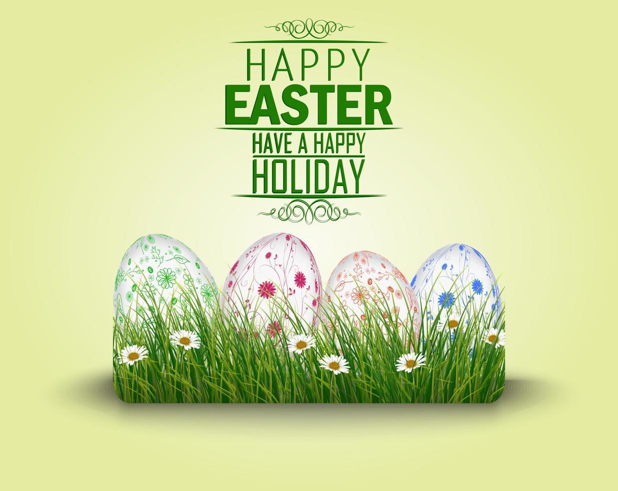 Happy Easter eggs in the grass on isolated green background.Vector vector