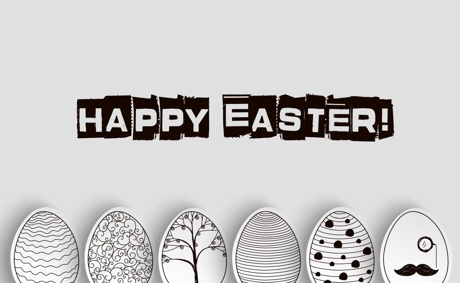 Easter eggs background with pattern coloring book on black and white vector