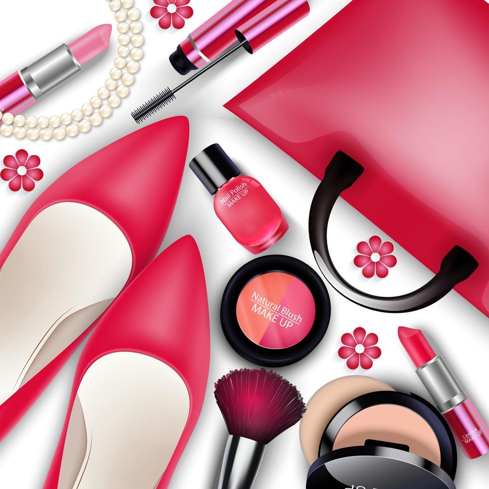 Sets of cosmetics on isolated background vector