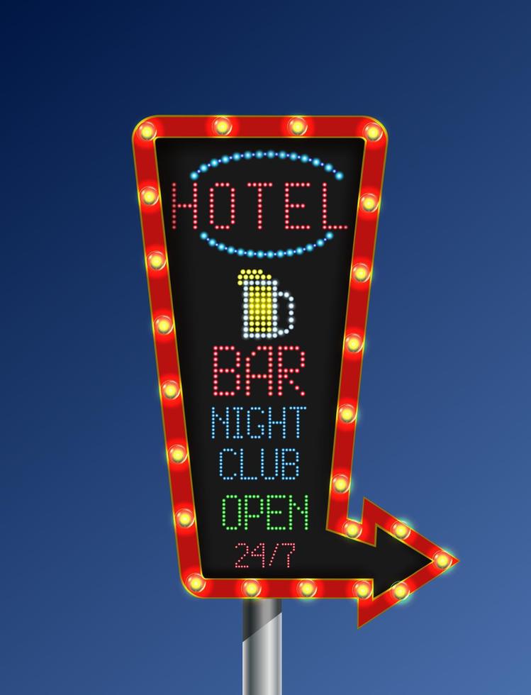 Retro arrow golden light banner with the hotel blue background vector