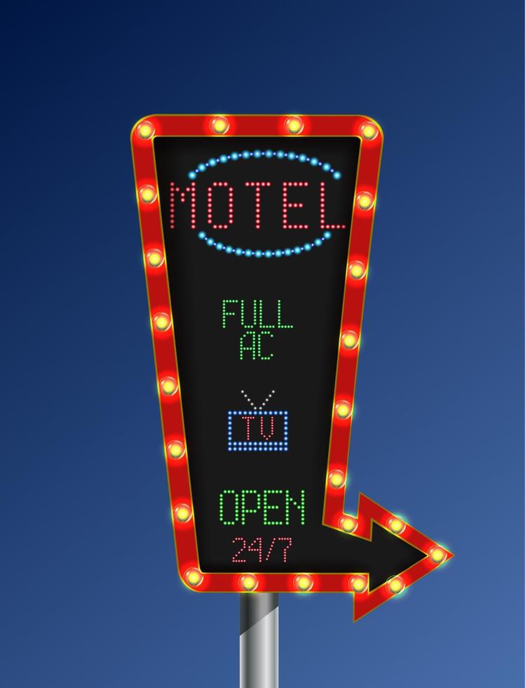 Retro arrow golden light banner with the motel blue background vector