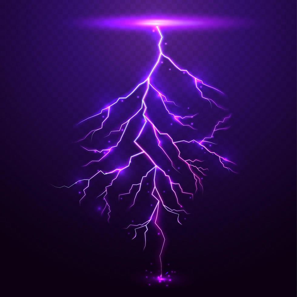 Lightning on purple background with transparency for design.Vector vector