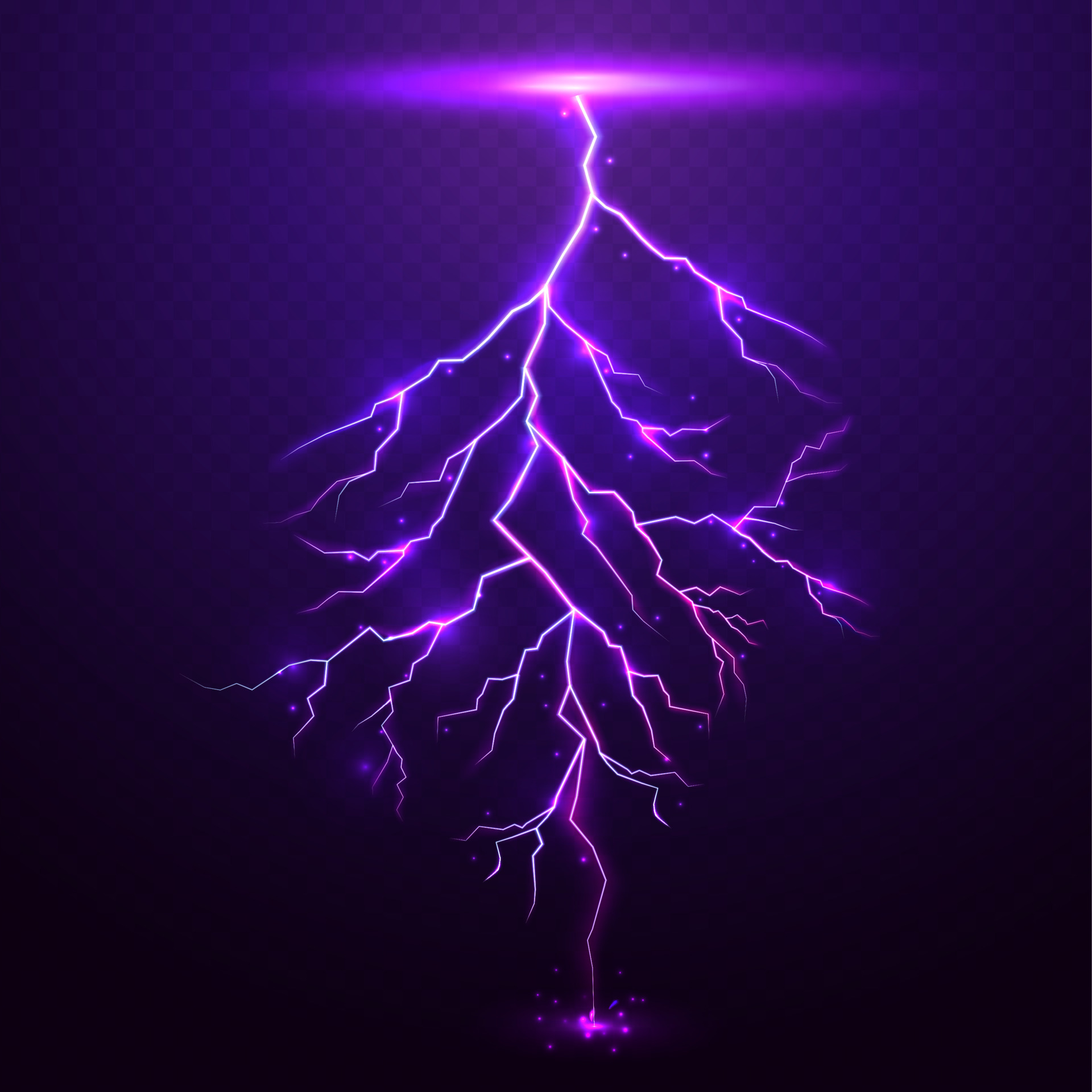 Lightning on purple background with transparency for design.Vector
