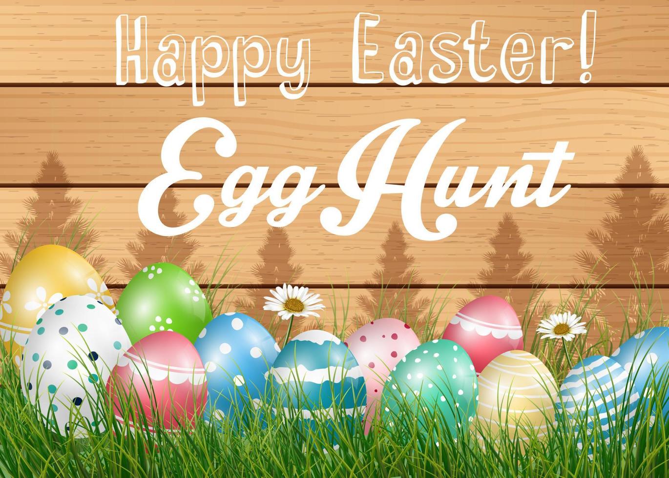 Happy Easter background with colored eggs on grass.Vector vector