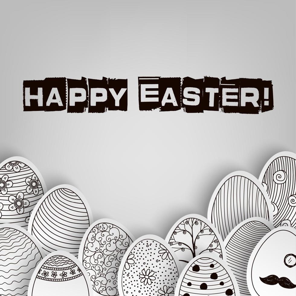 Easter eggs background with pattern coloring book on black and white vector