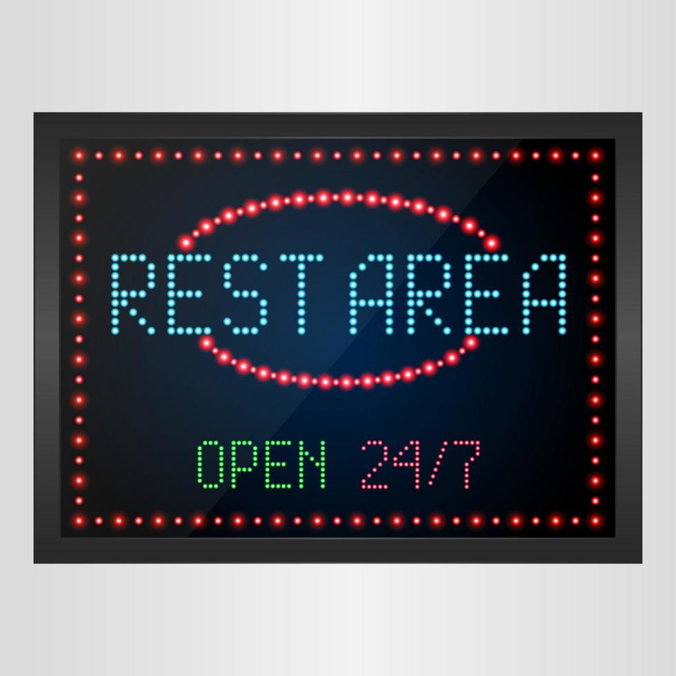 Rest area sign with light neon shining on signboard vector