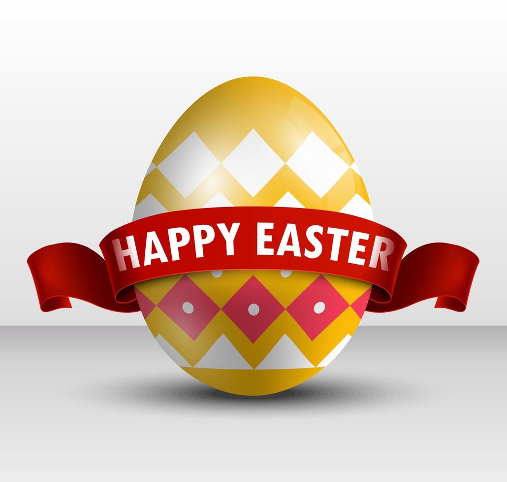 Easter yellow egg with red ribbon on white background.Vector vector