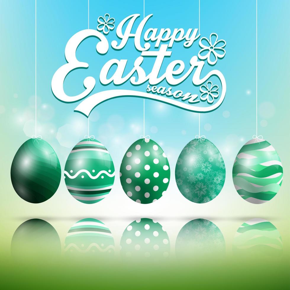 Beautiful Easter blue green Background with eggs of shadow vector