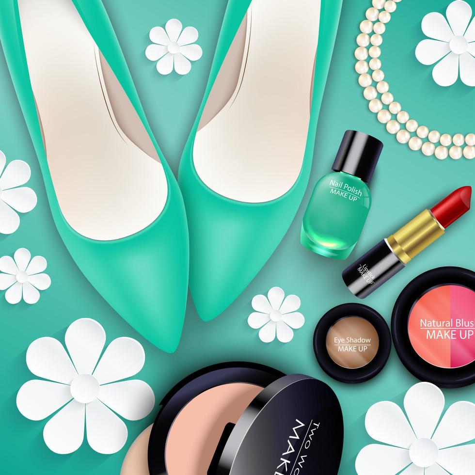 Sets of cosmetics on green background.vector vector