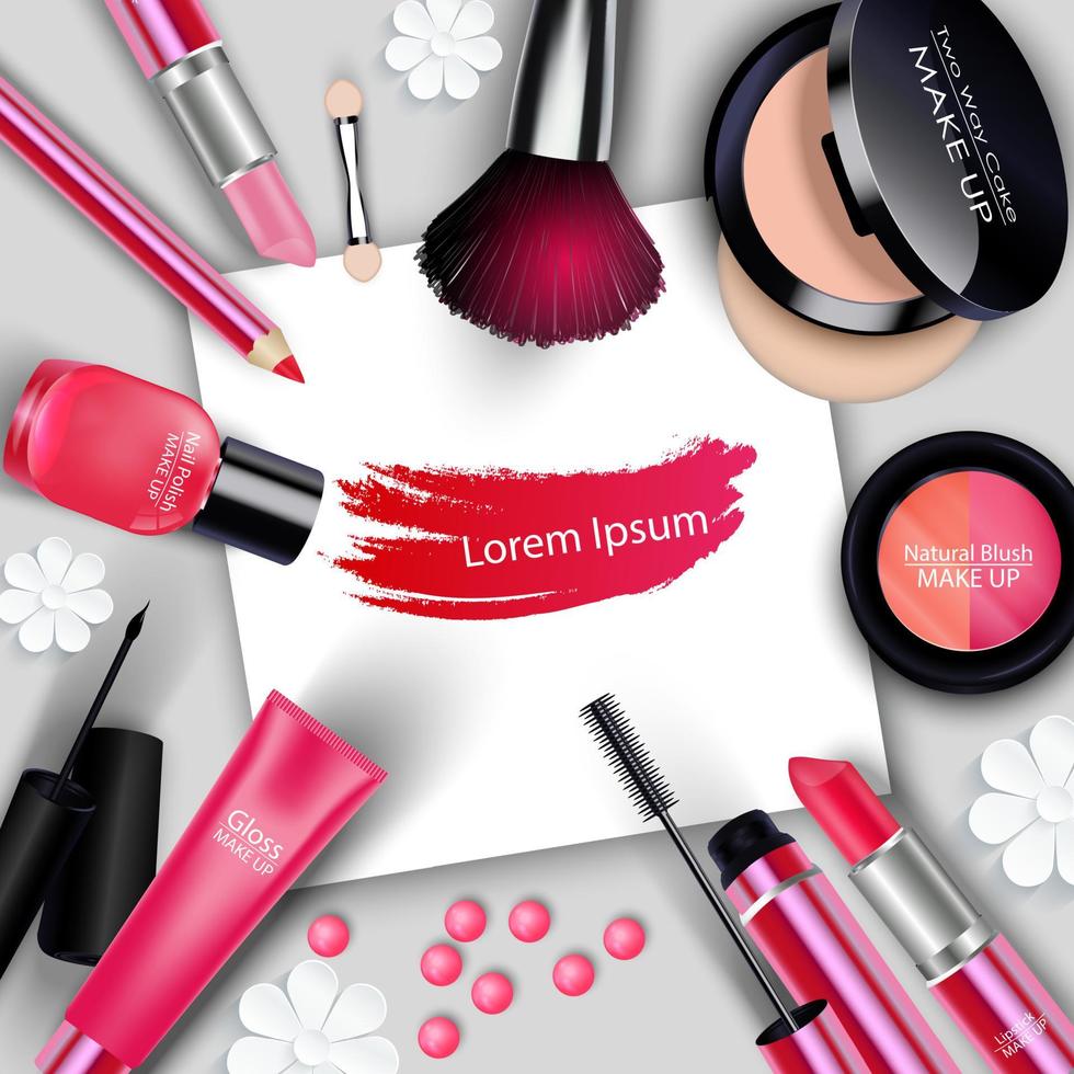 Sets of cosmetics on gray background vector