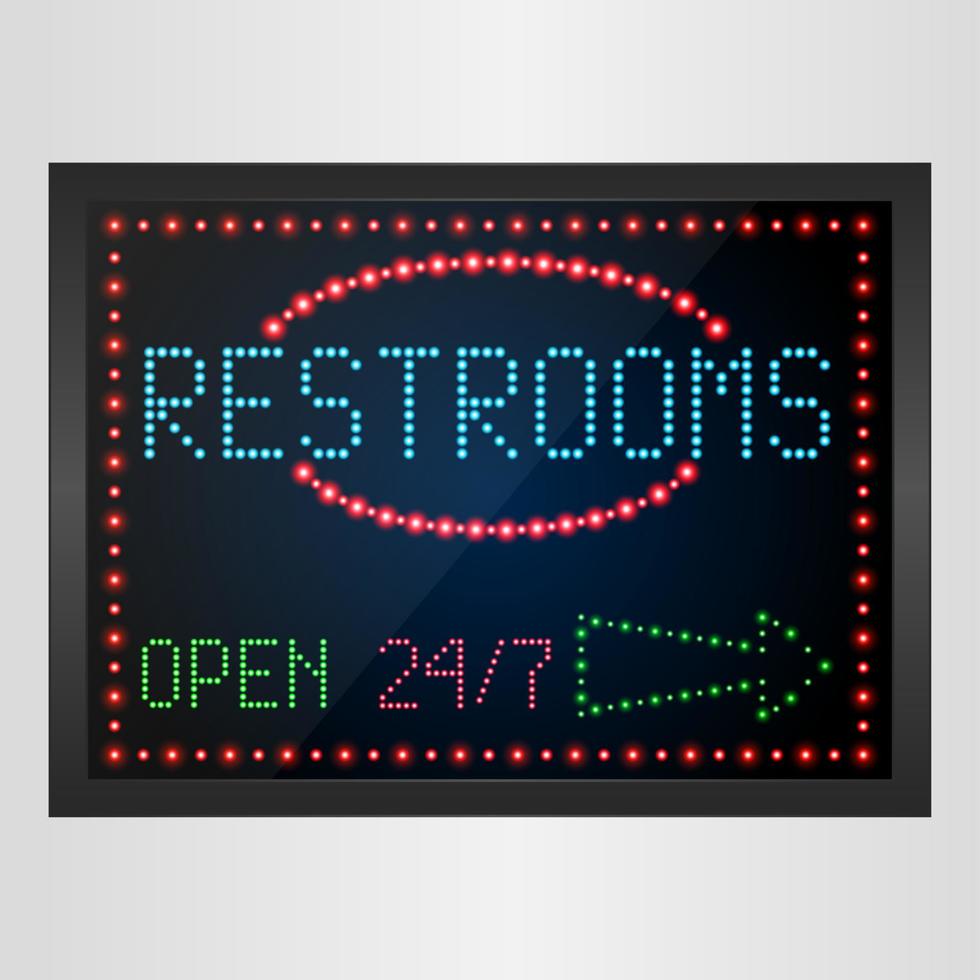 Restrooms sign with light neon shining on signboard.vector vector