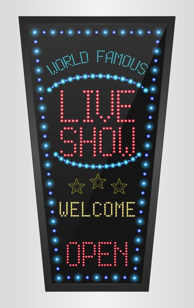 Retro sign with blue lights and the word live show vector