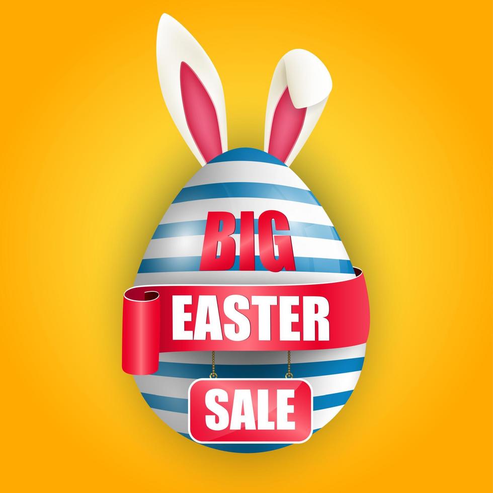 Easter egg bunnies ears with red ribbon and sale sticker.Vector vector