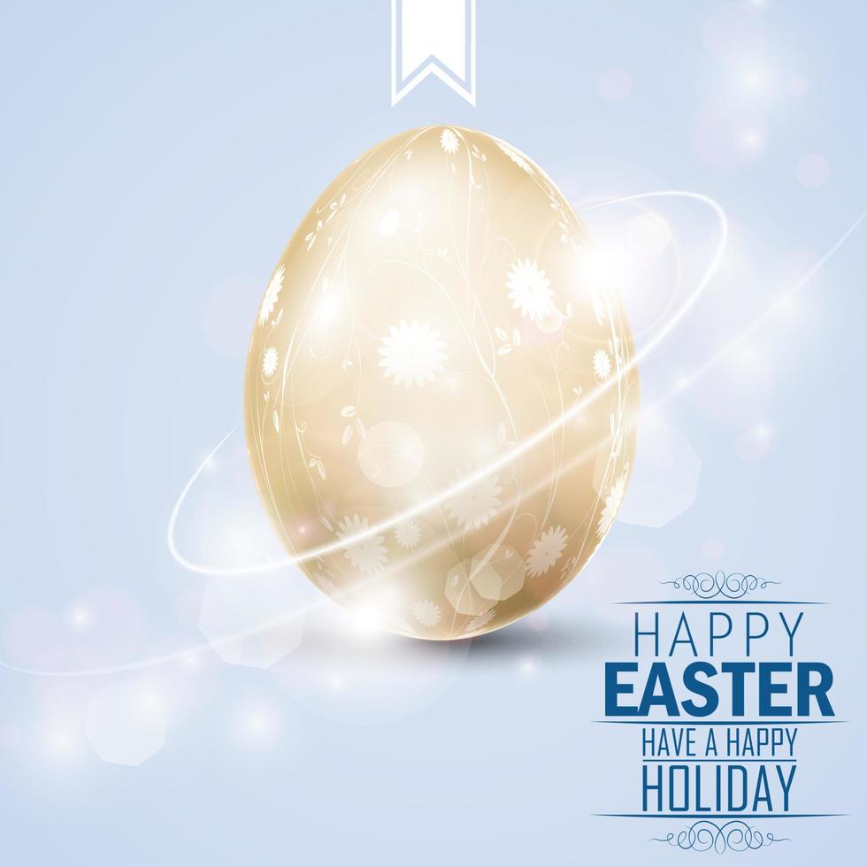 Easter greetings card with golden egg on lights background.Vector vector