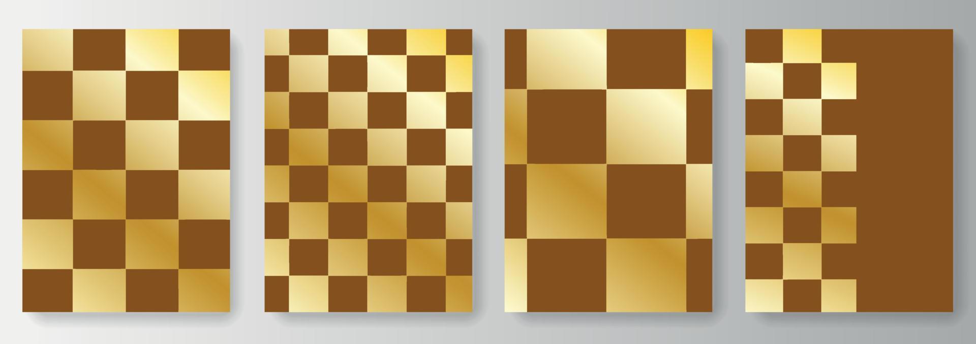 Set collection of brown backgrounds with golden squares. Chess board vector