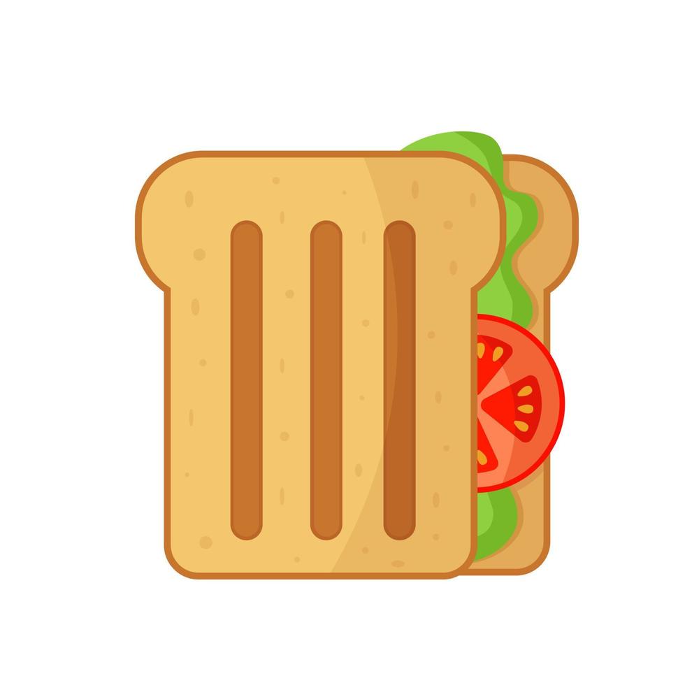 Sándwich de pan tostado con lechuga y tomate, icono aislado sobre fondo blanco. icono simple de comida rápida. snack para cafeterías, restaurantes, tiendas. símbolo de comida rápida vector