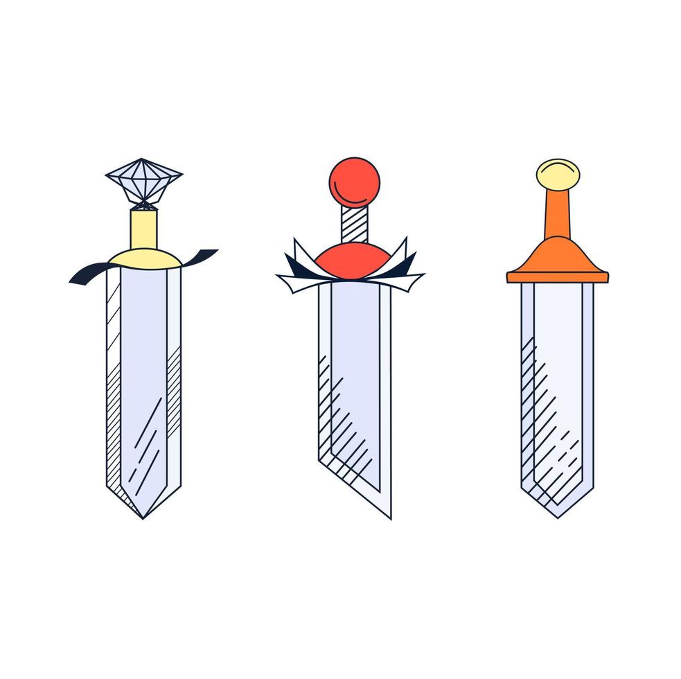 Sword vector stock illustration. Background for a boy with a place for text. A Viking toy cleaver with a steel blade. Knight's armor. isolated on a white background.