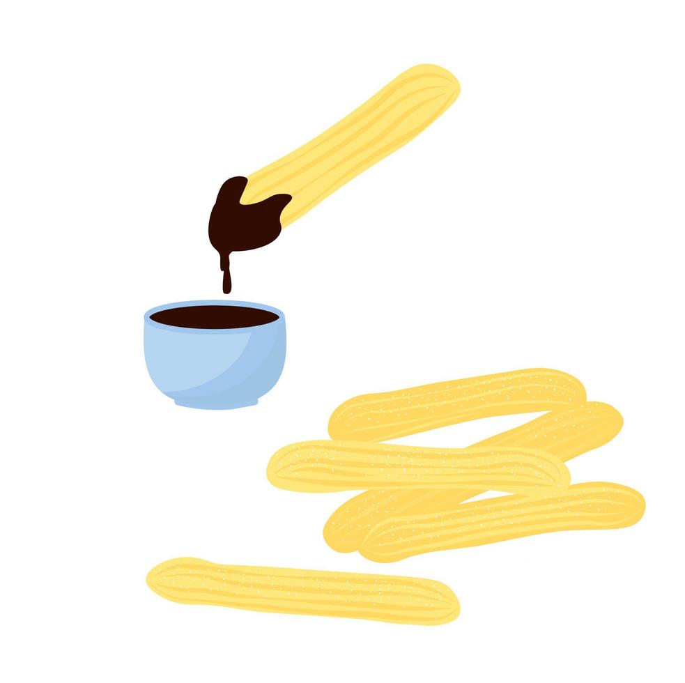 Churros vector stock illustration. Sweet fried custard pastry. Mexican dessert. Isolated on a white background.