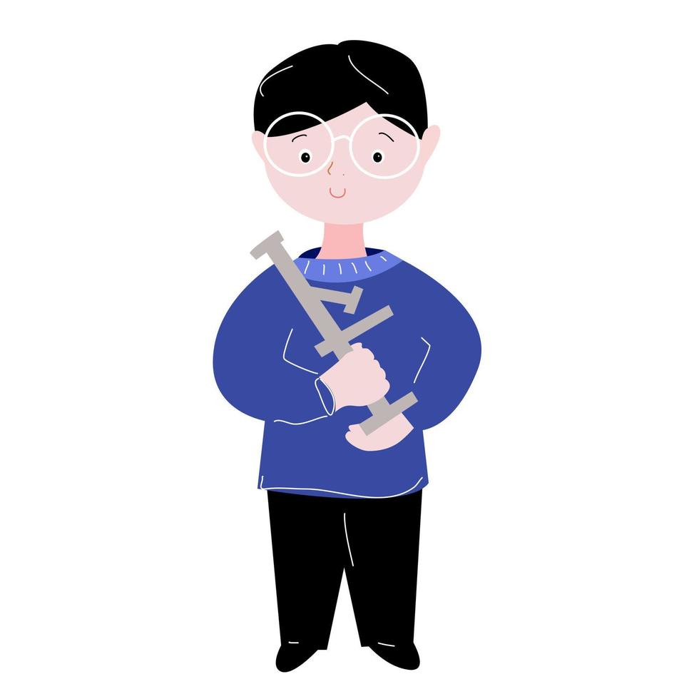 A boy with glasses and a microscope in his hands. vector